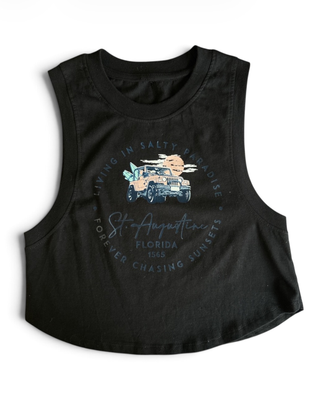 Black Women's Cropped Graphic Tank Top - St. Augustine Print